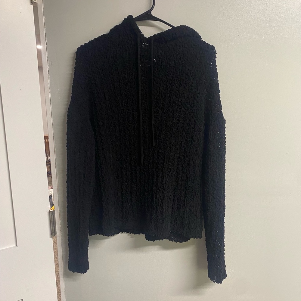 Black Textured Hoodie mod on trend